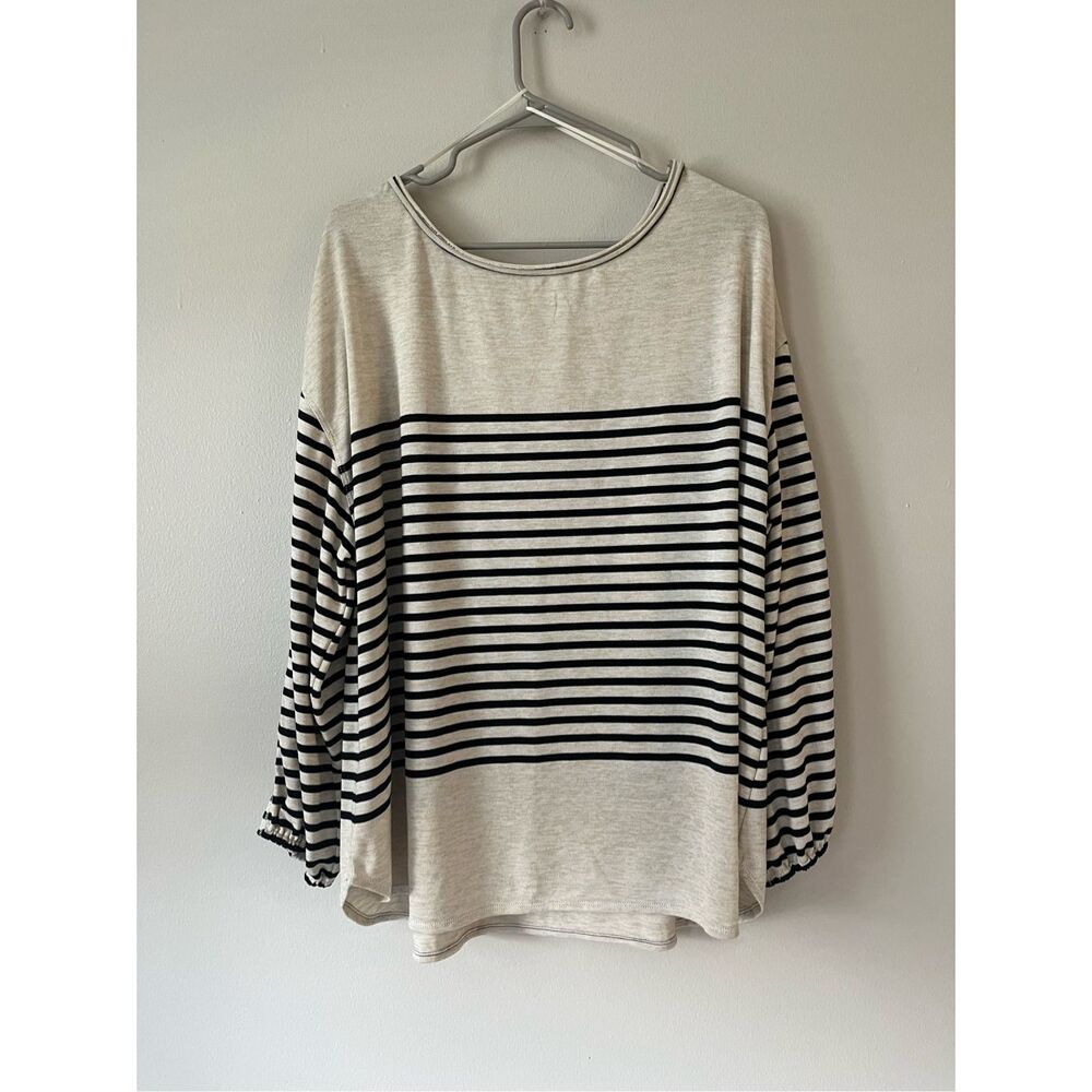 Max Studio 3XL Womens Long Sleeve Cream and Black Striped Blouse Sweater NEW
